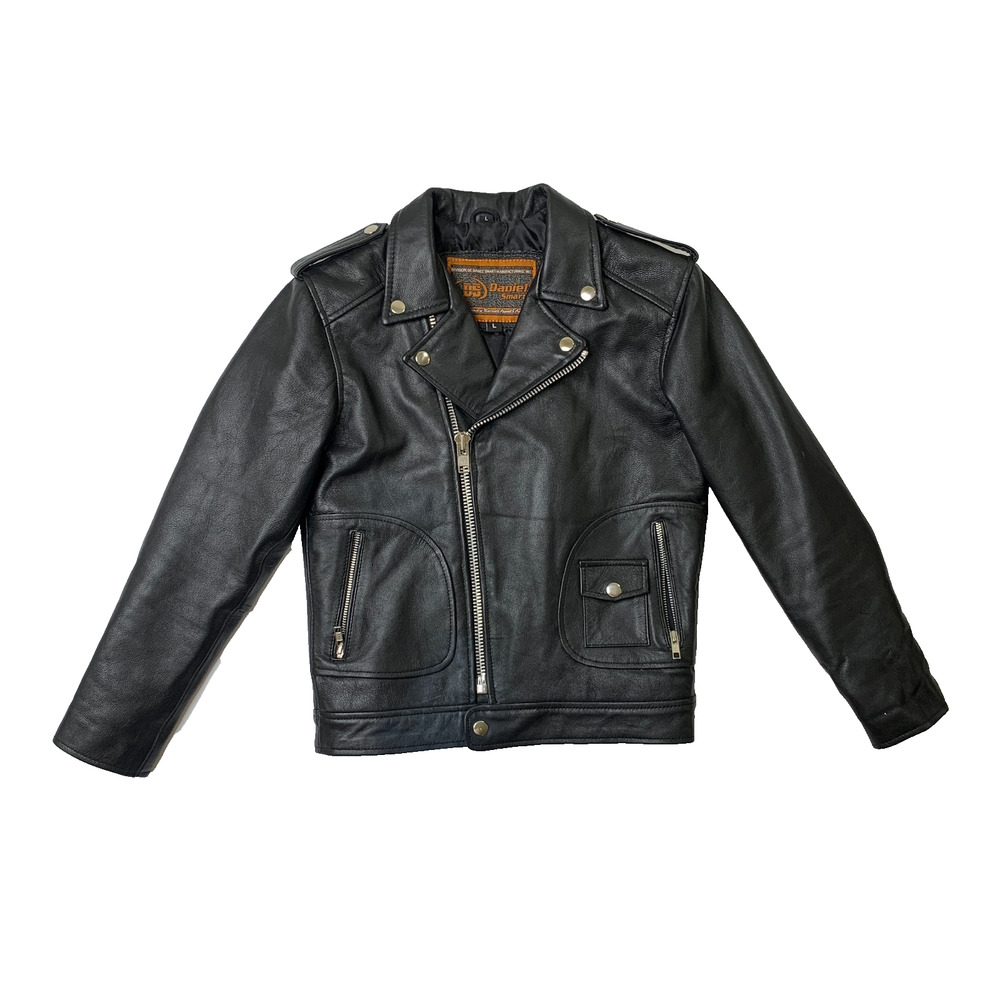 Daniel Smart Jacket Boys L Large Black Frost Buddy Leather Motorcycle Biker Moto